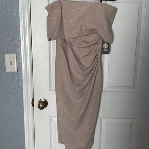 Off shoulder medi dress with hint of sparkle